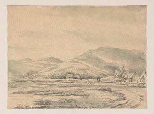 Hilly Landscape with a Few Houses and a River on the Left by George Pieter Westenberg