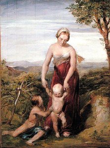 A Woman with Two Children in a Hilly Landscape by George Richmond