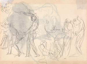 Figure Composition Study, Men Driving Off an Attack on Their Families by George Romney