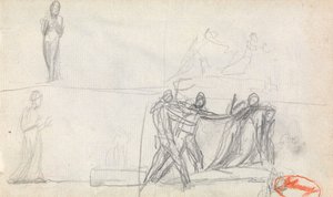 Group Scene and Two Sketches of a Standing Figure by George Romney