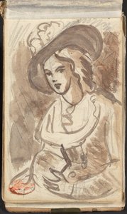 Half-length Portrait of a Lady with a Hat by George Romney