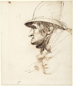 Head of Man in Profile Wearing a Big Hat by George Romney