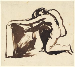 Kneeling Nude Figure Writing on a Large Tablet by George Romney