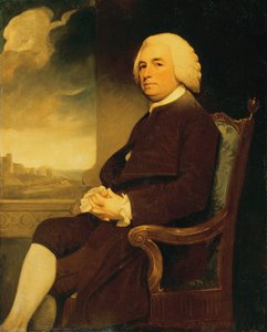 Portrait of Michael Russell, seated, with Dover Castle beyond by George Romney