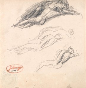 Three Sketches of a Figure Asleep, Probably Adam and Eve for "Satan Discovered at the Ear of Eve"