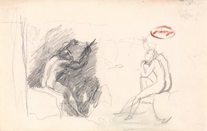 Two Sketches of a Seated Male Nude, Rear View by George Romney