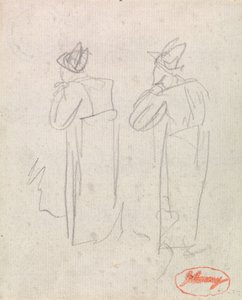 Two Standing Figures Wearing Tall Hats by George Romney