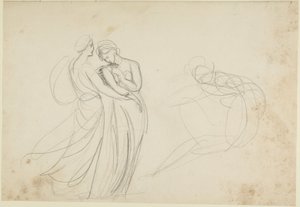 Two Female Figures Before a Seated One, Study for Two Maidens Consulting a Fortune-Teller by George Romney