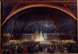 Night party at the 1889 Universal Exhibition under the Eiffel Tower (1889) by George Roux