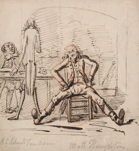 Three Men in a Room: Gilchrist Seated at a Table, Tom Adam Standing, Seen from Behind, and Matt Haughton Seated Legs Outspread and Arms Akimbo Before a Fire by George Shepheard