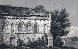 St Nicholas Church 1829 Engraving, Barfrestone, Kent, England by George Shepherd