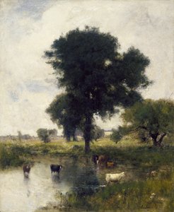 Cattle in Pool (A Summer Landscape) by George Snr. Inness