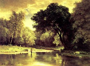 Fisherman in a Stream by George Snr. Inness