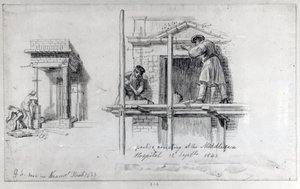 Erecting Porticos at Newham Street and Middlesex Hospital, London by George Snr Scharf