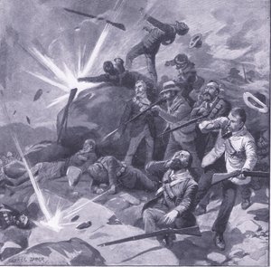 The last stand of the Johannesburg police at Bergendal (illustration from After Pretoria: The Guerilla War, 1902) by George Soper