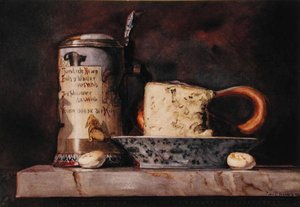 Still life with Cheese and Stein by George Thompson Hobbs