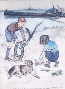 Bill chopped the wood, while Vicky tied it into bundles, from Mudlarks published by Collins