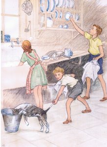Helping mother in the kitchen, from Pets Limited published by Collins