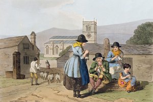 Wensleydale knitters, from Costume of Yorkshire, engraved by Robert Havell, 1814 by George Walker