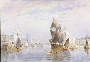 Small Craft on the River at Whitby by Whitby Bridge, 1877 by George Weatherill