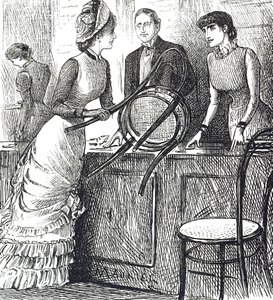 Cartoon Commenting on the Working Conditions of Shop Assistants by George du Maurier