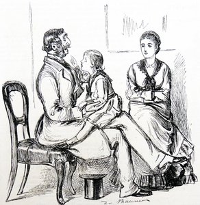 Child fascinated by rubber used to fix false teeth by George du Maurier