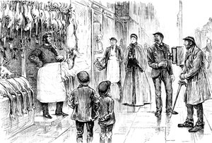 Engraving Depicting a Butcher and Poulterer Being Photographed in Front of His Christmas Display by George du Maurier by George du Maurier