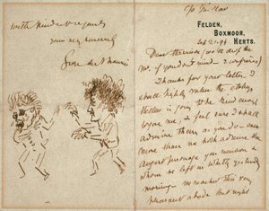 Letter with Drawing of Whistler Menacing Du Maurier by George du Maurier