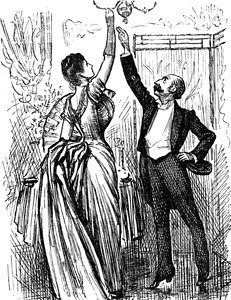Upper-Class English Couples Trying to Reach Up to a Gas Lamp by George du Maurier