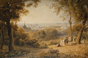 A View of Versailles with Elegant Figures in the Foreground at Sunset