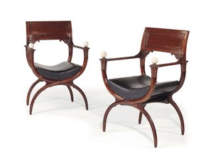 Pair of Curule Armchairs from the End of the Louis XVI Era by Georges (attr. to) Jacob
