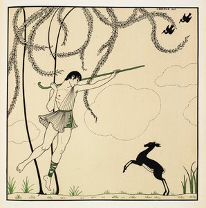 Narcisse. Scene from Narcisse, a classical ballet performed in one act. Narcisse premiered in 1911 in Monte Carlo. The boy is in the air dancing, carrying a shepherd
