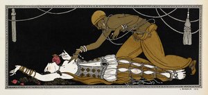 Nijinsky as the Golden Slave in Sheherazade, Sheherazade on Her Deathbed by Georges Barbier
