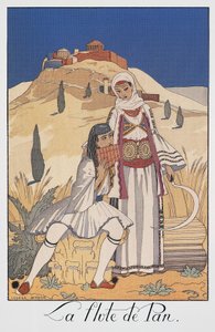 Pan flute player depicting traditional Greek costumes by Georges Barbier
