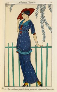 Beach Dress with Raw Silk Scarf and Red Hat