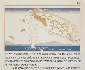 Woman wading through water, illustration from 