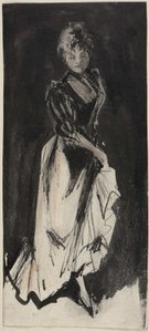 Woman Lifting Skirt to Walk