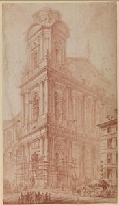The Facade of S. Sulpice Near Completion - to the Right, a Cart in Front of a No Longer Existing House; in the Foreground Onlookers