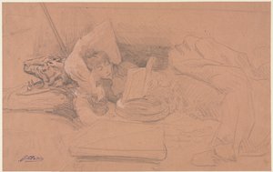 Sarah Bernhardt Reclining on a Divan, Reading by Georges Jules Victor Clairin