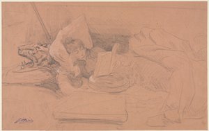 Sarah Bernhardt Reclining on a Divan, Reading, c. 1885-1890 by Georges Jules Victor Clairin