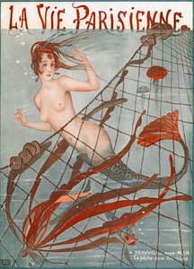 Mermaid caught in a fishing net, Illustration from La Vie Parisienne by Georges Leonnec