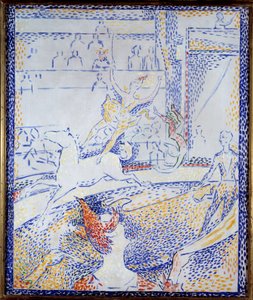 Circus. A dancer doing an acrobatic number on horseback and a clown. Sketch by Georges Seurat (1859-1891)