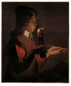 A Young Boy with a Pipe, Blowing on a Firebrand