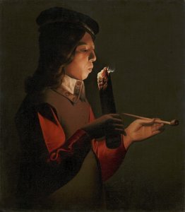A Young Boy with a Pipe, Blowing on a Firebrand by Georges de La Tour