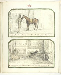Untitled [man with horse, and couple relaxing by the fire] by Georgina Cowper