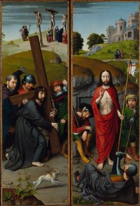 Christ Carrying the Cross, with the Crucifixion; The Resurrection, with the Pilgrims of Emmaus, c.1510