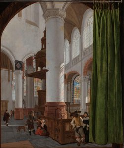 Interior of the Oude Kerk in Delft (with a Trompe-l’Oeil Curtain)