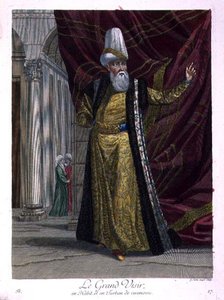 The Grand Vizir, in ceremonial robes and turban