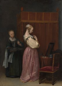 A Young Woman at Her Toilet with a Maid by Gerard Terborch II
