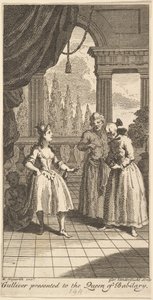 Gulliver Presented to the Queen of Babilary, Frontispiece to The Travels of Mr.